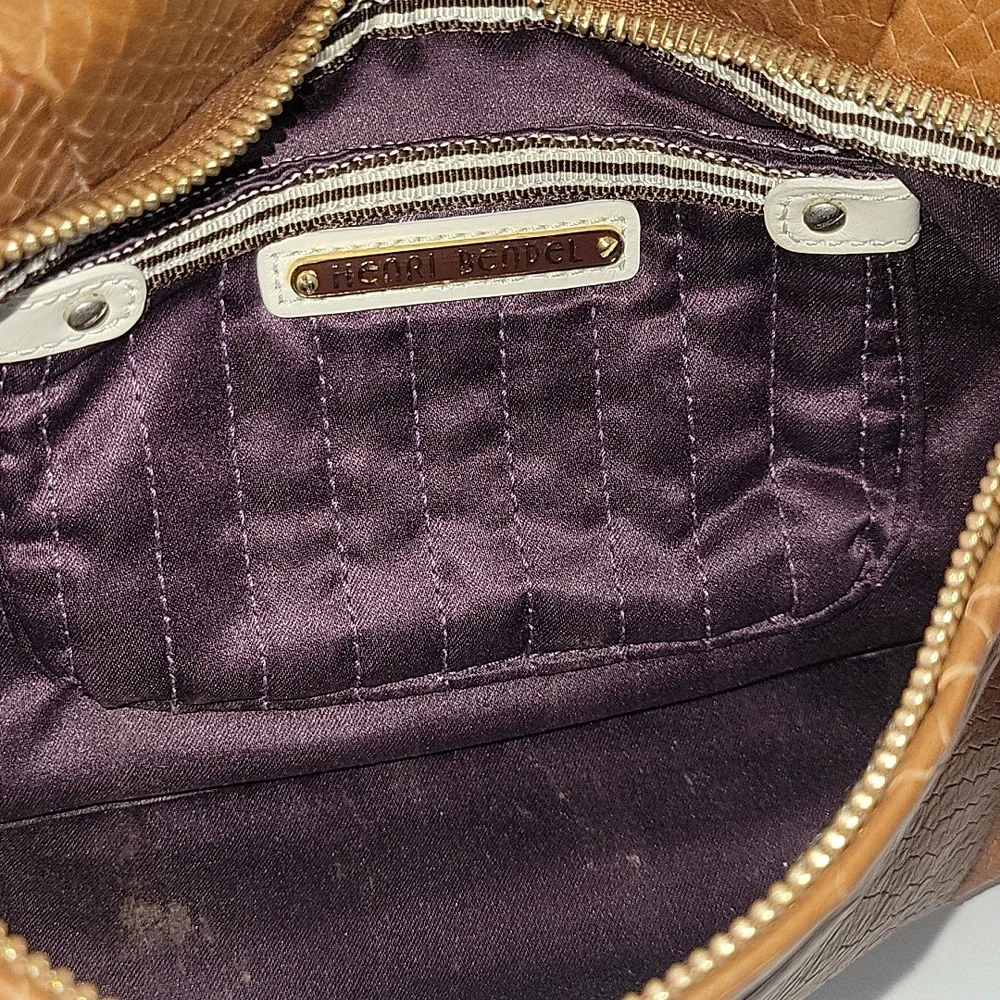 Henri Bendel Tan Snake Skin Embossed Leather Clutch Bag